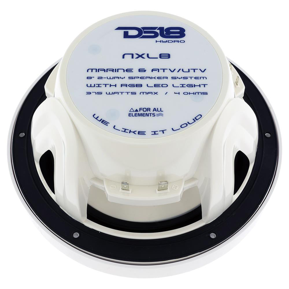 DS18 HYDRO 8" 2-Way Marine Speakers w/RGB LED Lights 375W - White [NXL-8]