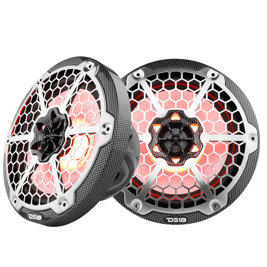 DS18 HYDRO 8" 2-Way Marine Speakers w/RGB LED Lights 450W - Black Carbon Fiber [CF-8]